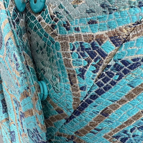 Chico's Turquoise Mosaic Jacquard jacket 1 8/10 metallic blue teal professional - Picture 5 of 9